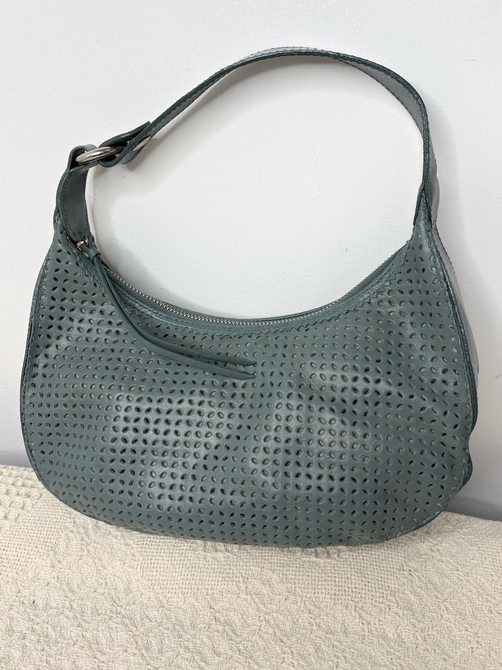 Y2K Vintage Naturalizer Blue Perforated Leather Mini Hobo Ergo Shoulder Bag